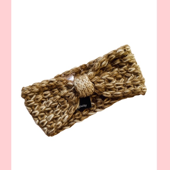 NWT Warm Boho Tan And Silver Sparkly Crocheted Winter Headband - Picture 2 of 4